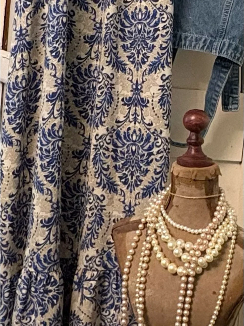 Blue and Cream Floral Maxi dress